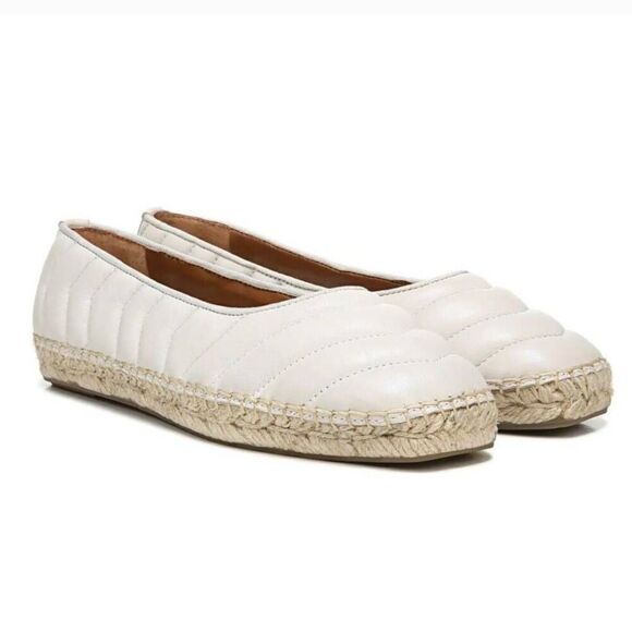 Franco Sarto Kiya Leather Quilted Square Toe Espadrilles Loafer Cream Sz 8.5 - Picture 1 of 12